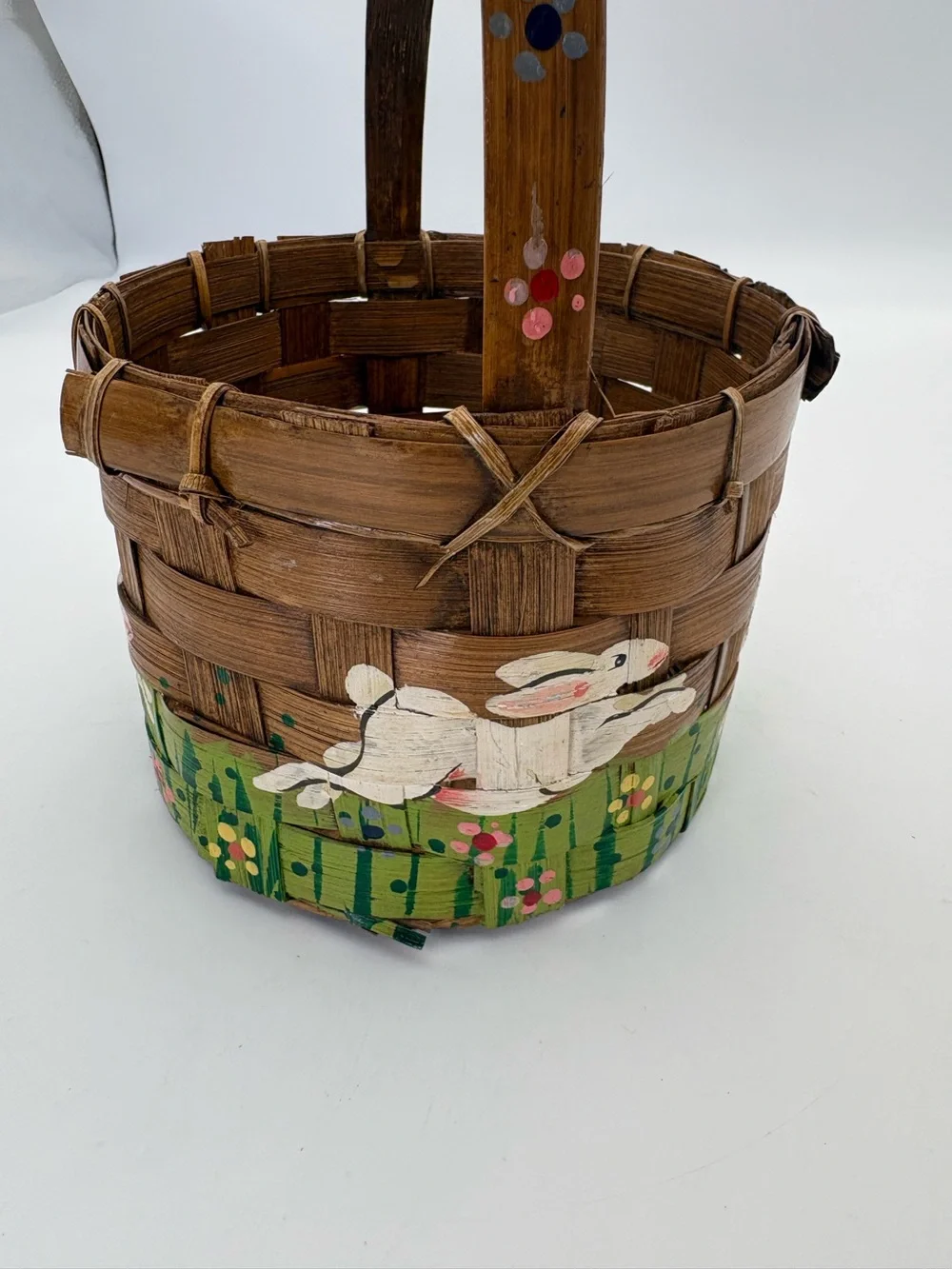 Vintage Handwoven and Hand Painted Easter Bunny Basket